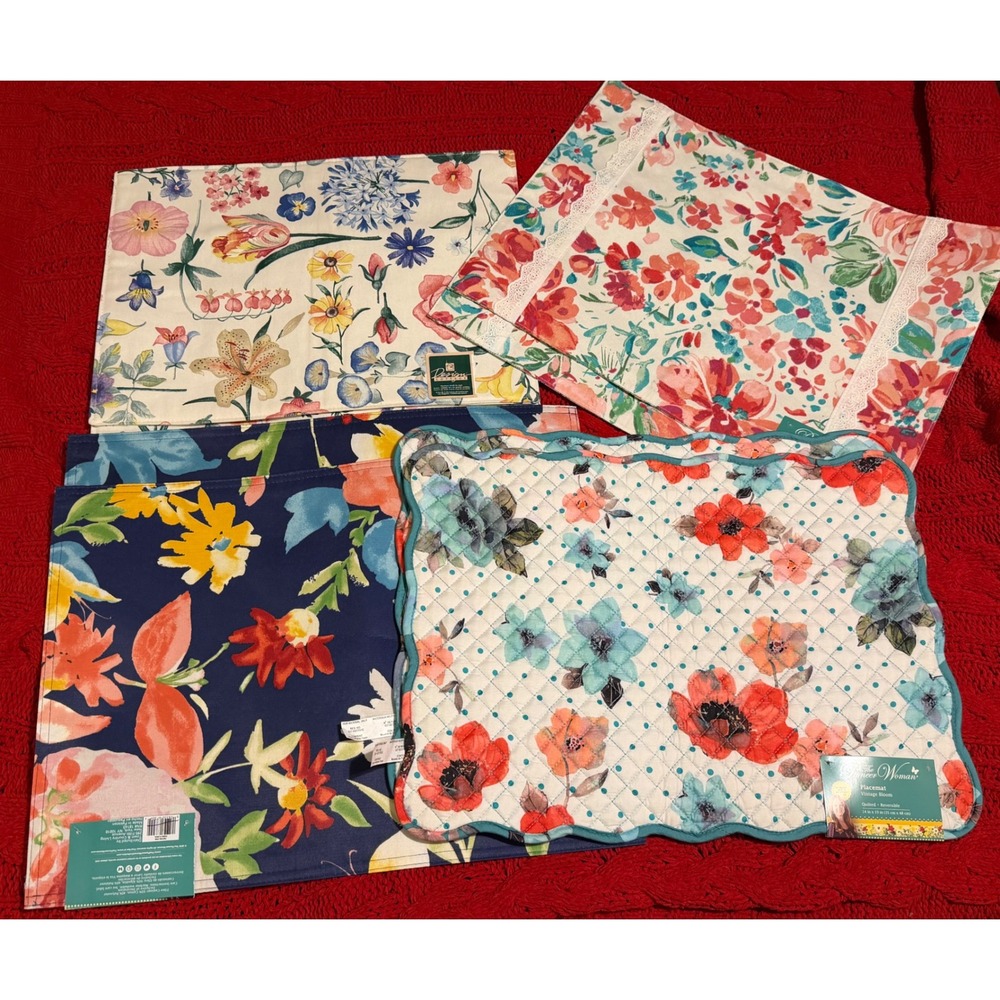 Pioneer Woman Placemats Set of 8 Vintage Bloom Gorgeous Garden Floral Reversible